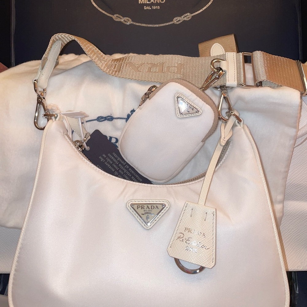 White Prada 2005 re edition nylon bag